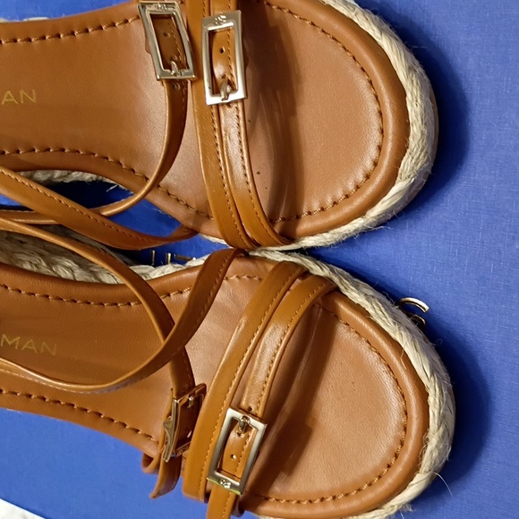 New Georgie Stuart Weitzman Tan Brown Wedge Espadrille Sandals SZ 6.5 - Picture 7 of 16